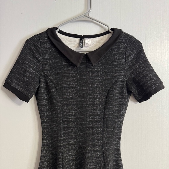 H&M Black and Gray Peter Pan Collared Skater Dress Size 6 - Picture 4 of 6